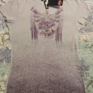 Harley-Davidson Women's Purple Ombre Wing Graphic Tee with Stud Accents